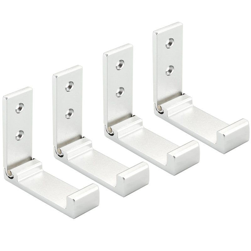 Latomex Folding Coat Hooks, Wall Hooks for Hanging Aluminum Alloy Cloth Hanger Coat Hanger Headphones Holder Headset Wall Hanger Hook- Pack of 4 (Silver) - Image 1